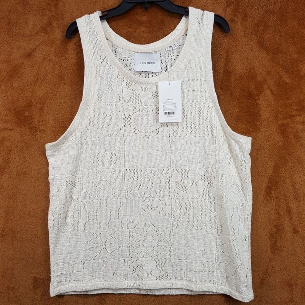 LES DEUX Shirt Mens Large Cream Pullover Tank Sleeveless Crew HUXI lace $119